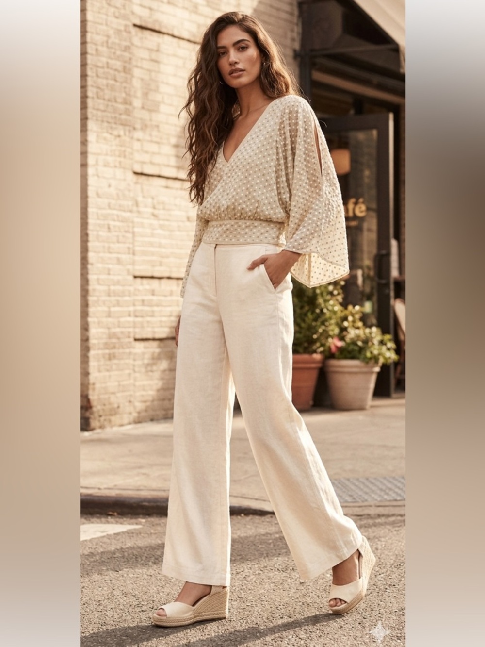 NWT LUCKY BRAND $129US tan chiffon cropped kimono top beaded sheer blouse size S